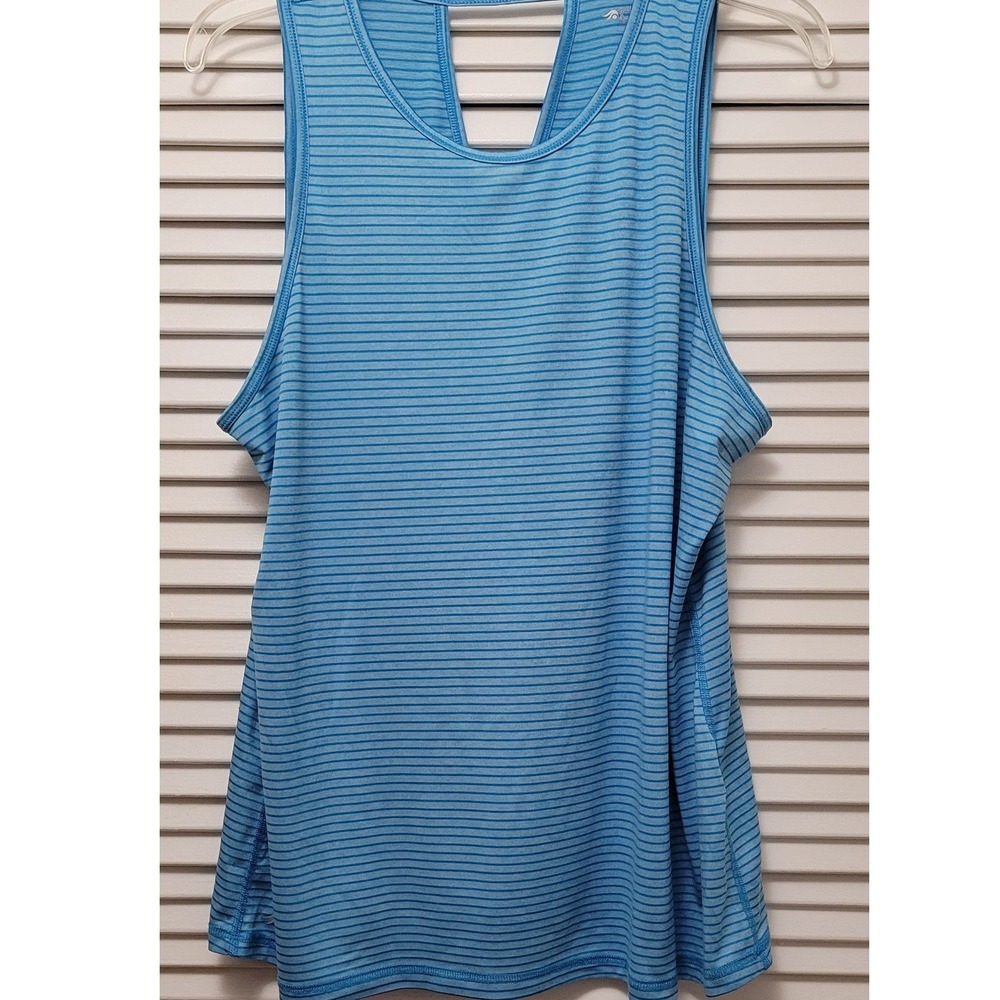 Ideology Womens Blue Striped Keyhole Back Activewear Tank Top Size L